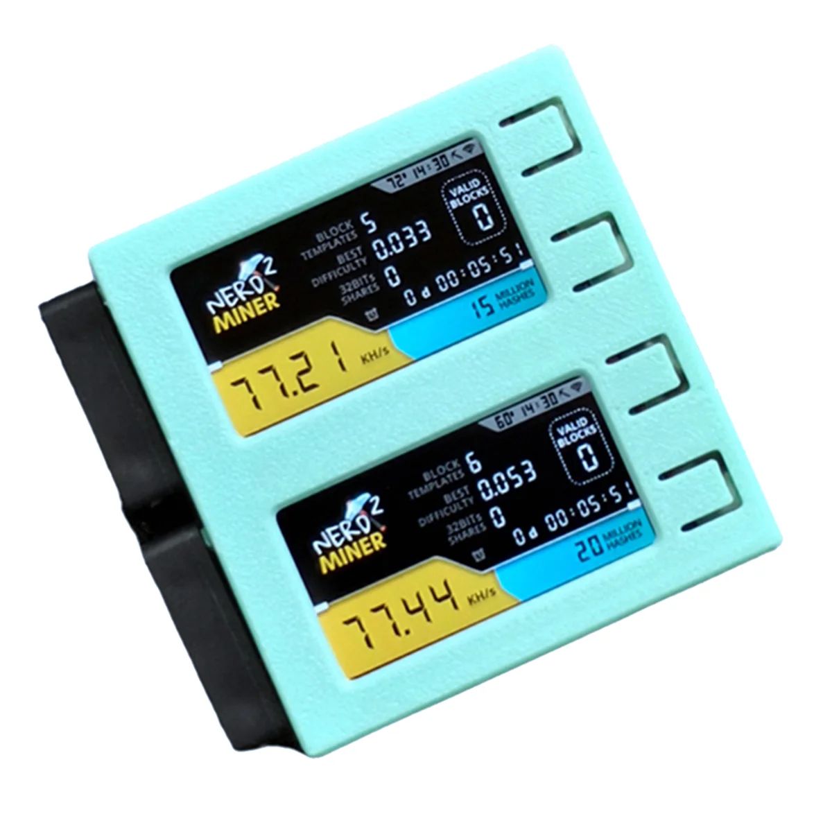 T61C_For NerdMiner V2 DUO 156K/S หน้าจอคู่ BTC Solo หวย Miner สีเขียว