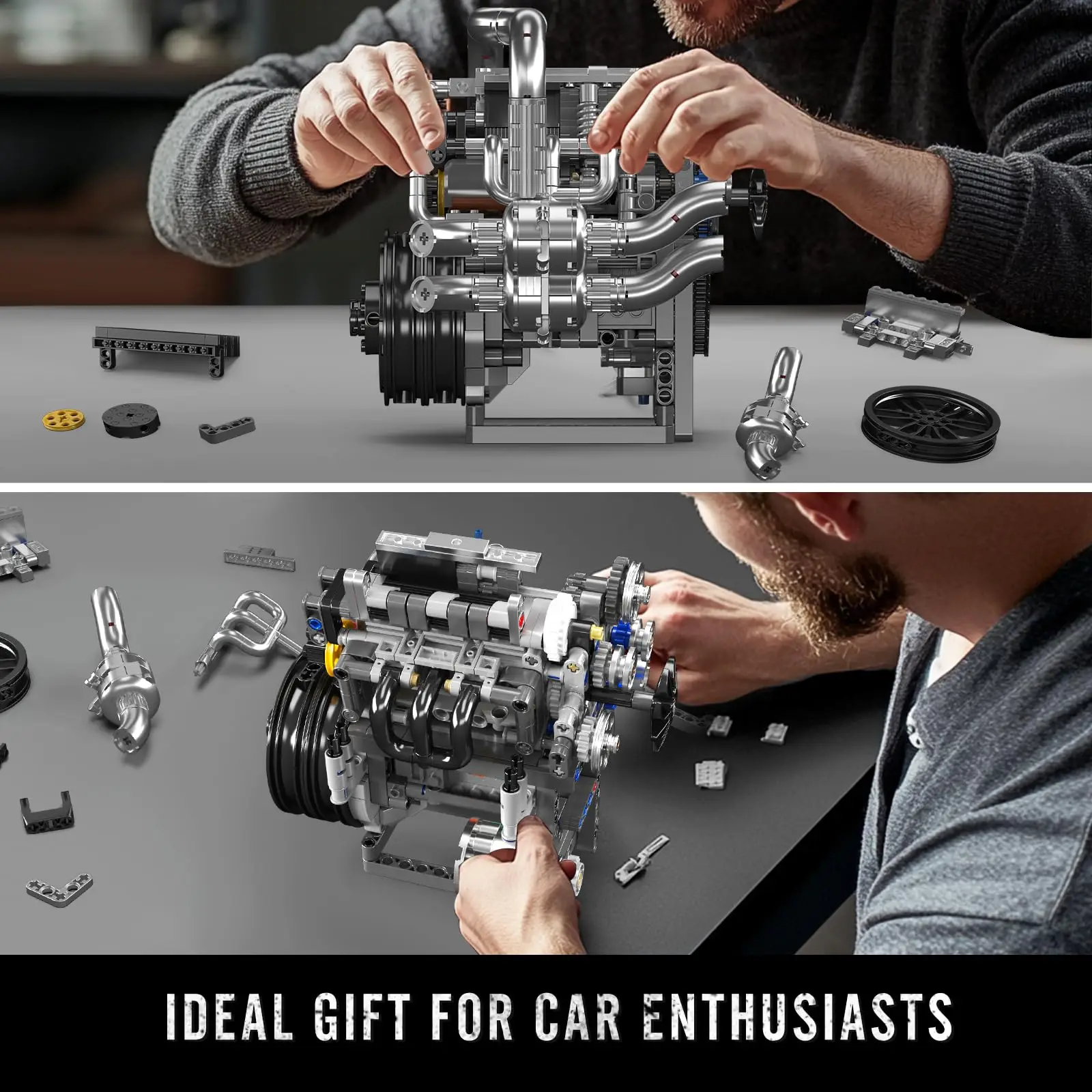 Mould King 739 PCS Working 3-Cylinder Supercar Engine Model Kit, STEM Educational Building Set with Motor for Kids,Teens & Adult