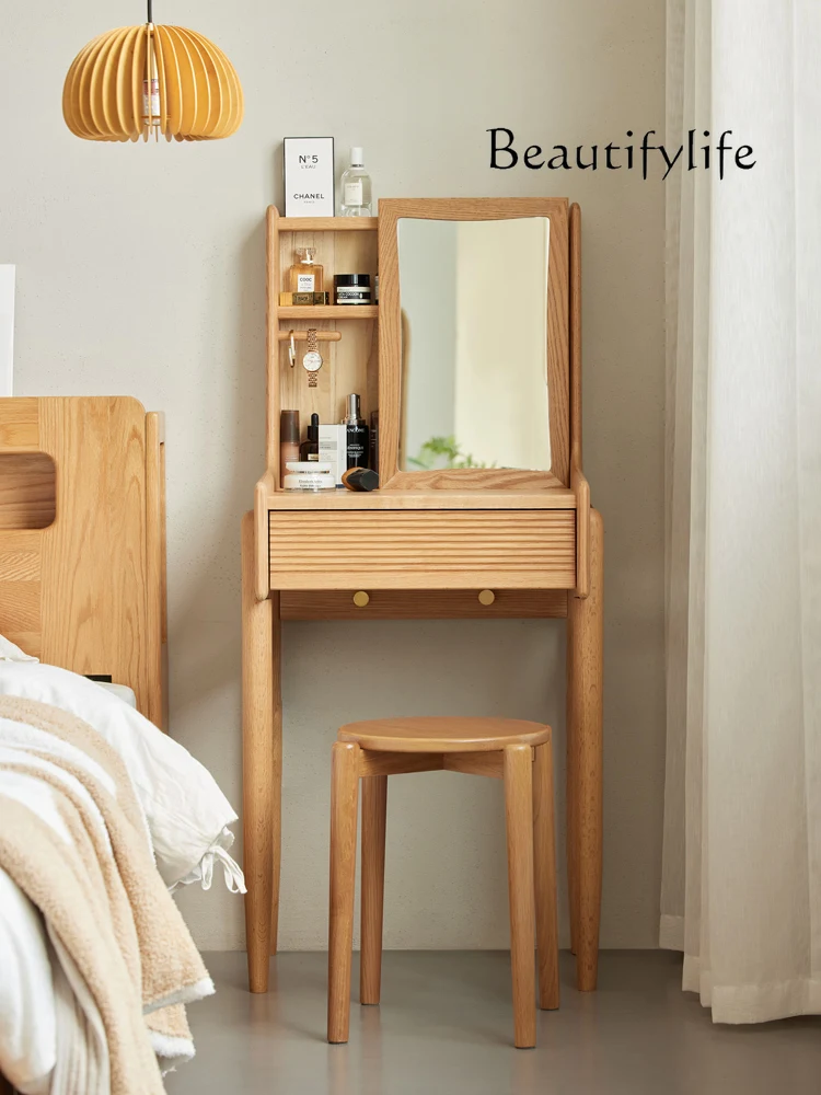 European Entry Lux Solid Wood with Mirror Dresser Modern Minimalist Bedroom Leisure Makeup Table