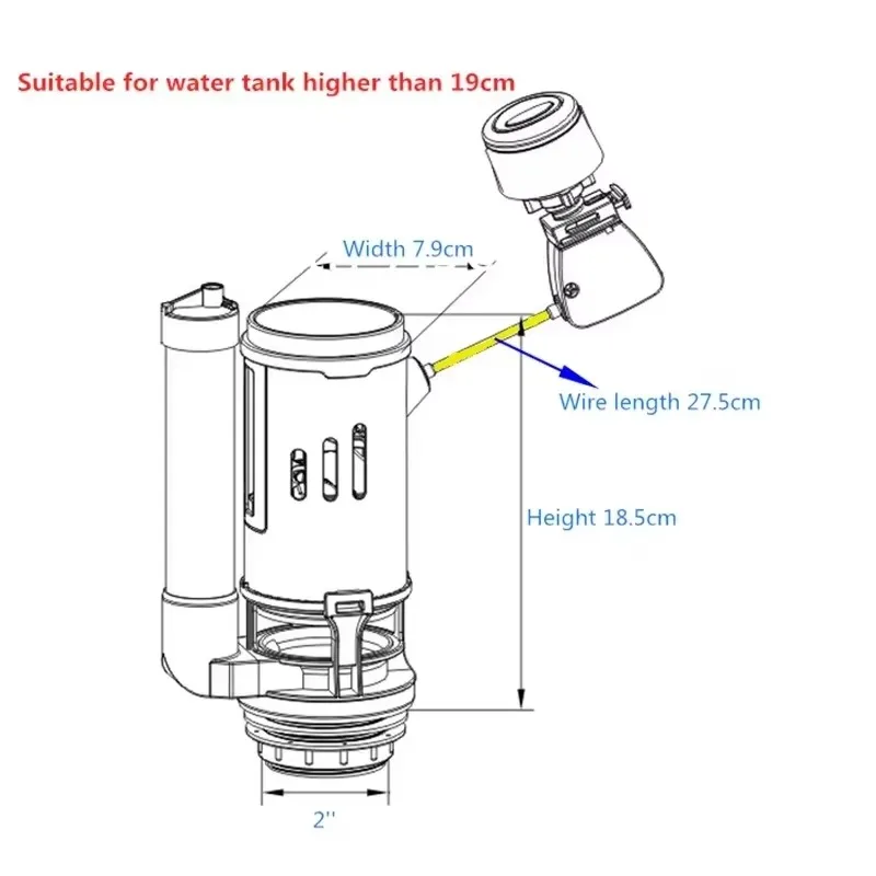 2 Inch Bathroom Flushing Valve 38mm Dual Press Drain Valve, Tank Universal Accessories for TWO-piece Toilets Flush Toilet Valves