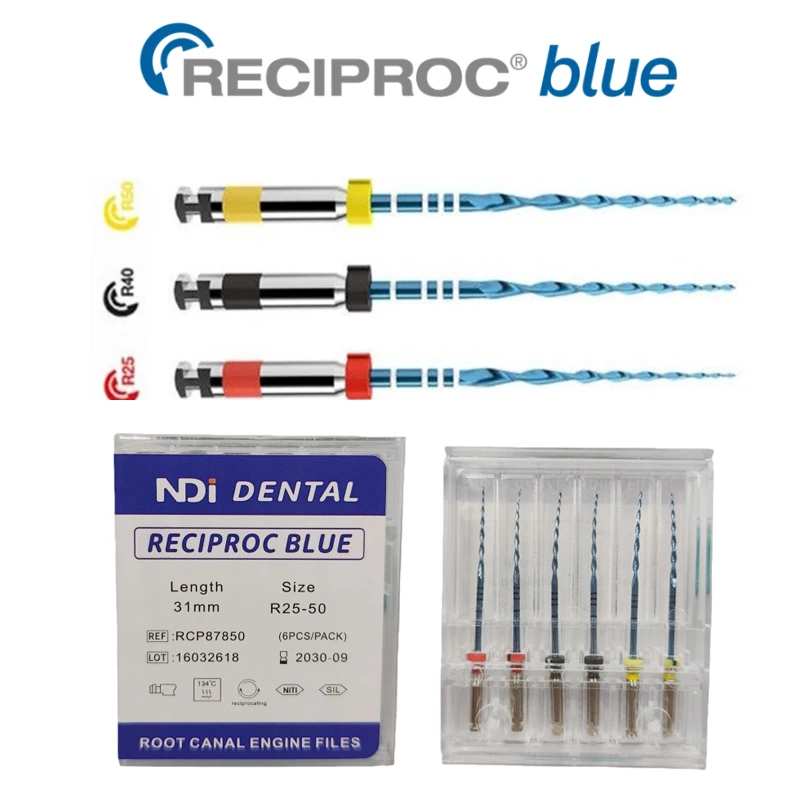 

6Pcs/1Box NDI Dental Reciprocating Blue Endodontic File Heat Activation Files Root Canal Reciprocation Endo NITI File