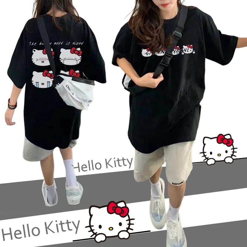 

Sanrio Kawaii Hello Kitty T-shirt Cartoon Cute Sweet Print Short Sleeve T-shirt Student ins Casual Anime Loose Couple Top Gift