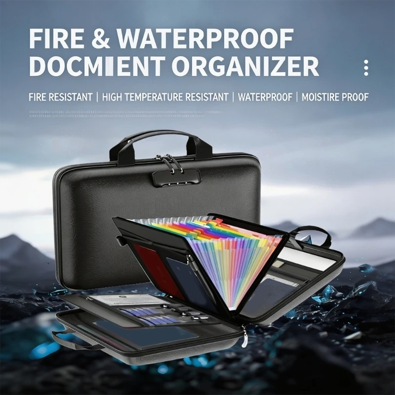  Multi Section Flame Proof File Bag With Strong Handle And Security Lock For Systematic Paper Storage