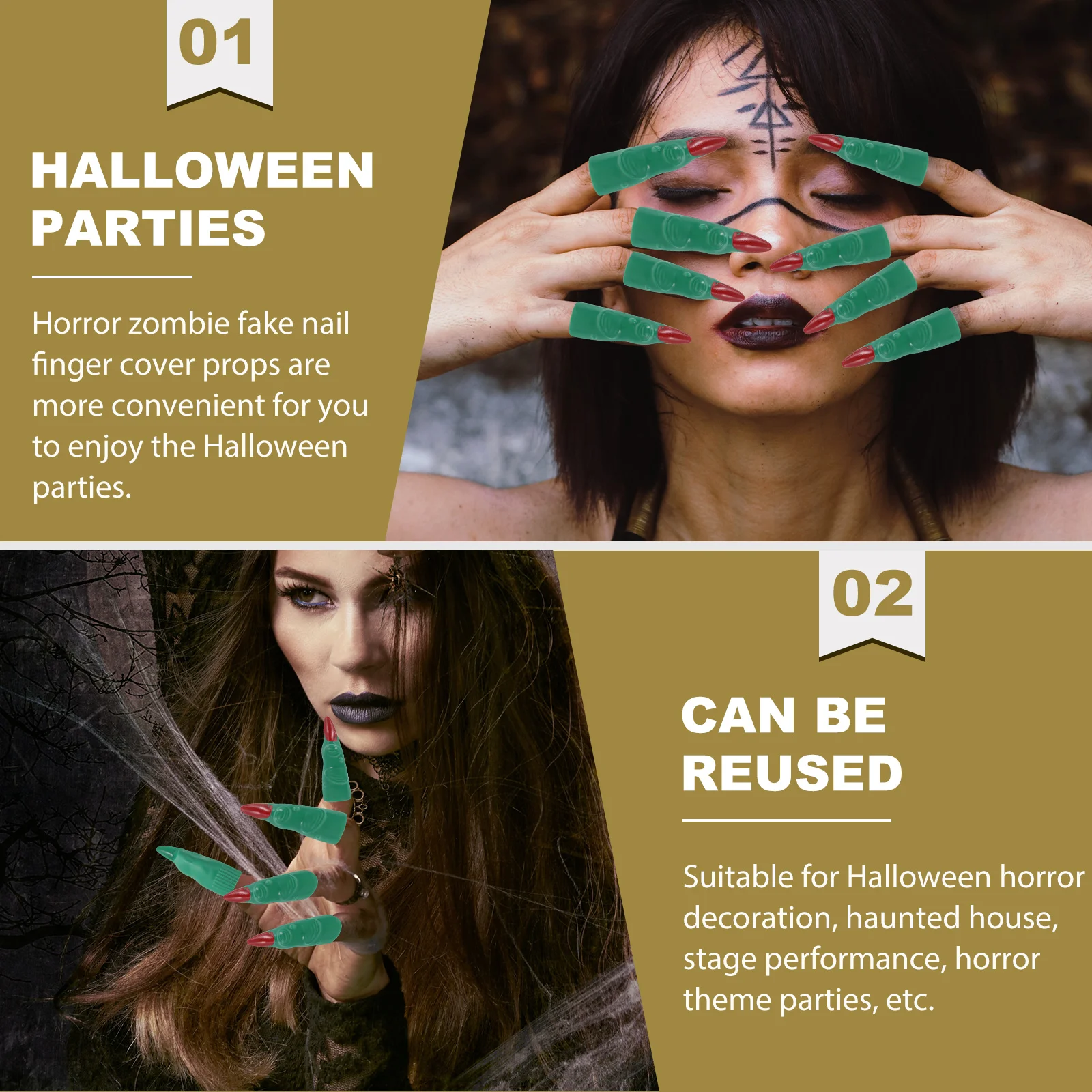

24 Pcs False Nail Set Plastic Fake Fingers Halloween Witch Covers Zombie Nails Masquerade Props Cosplay Accessories Safe