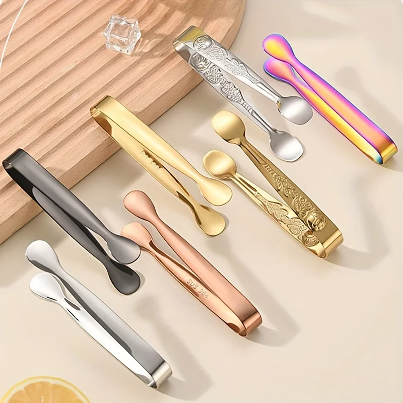 Stainless steel ice tongs, sugar cube tongs, thickened 11cm, burr-free food tongs, towel tongs, ice tongs, ice bucket tongs