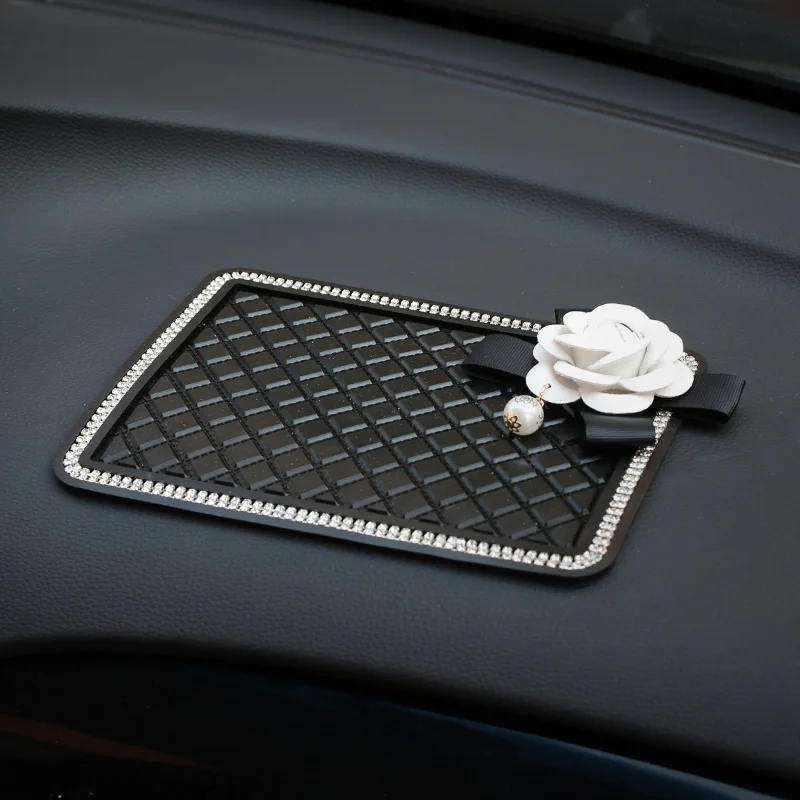 Bling Rhinestones Anti-Slip Car Dash Pad Rose Flower Silicone Anti-slip Mats Crystal Diamond Universal Mount Holder Auto Decor