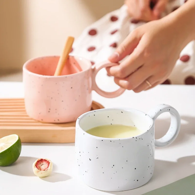 Large Capacity Creative Korean Style Ink-splashed Ceramic Mug Hand Pinching Household Breakfast Oatmeal Milk Tea Coffee Cups