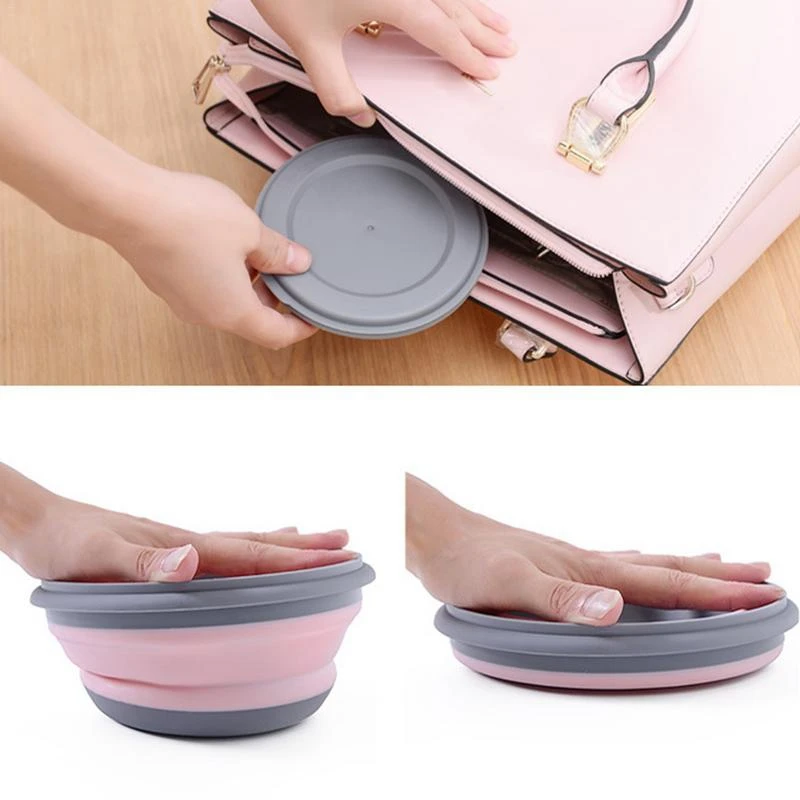 Boîte à lunch pliante en silicone avec couvercle, ensemble de bols de camping portables pour pique-nique, kit de cuisine, bols à salade de fruits pliables, 3 pièces/ensemble