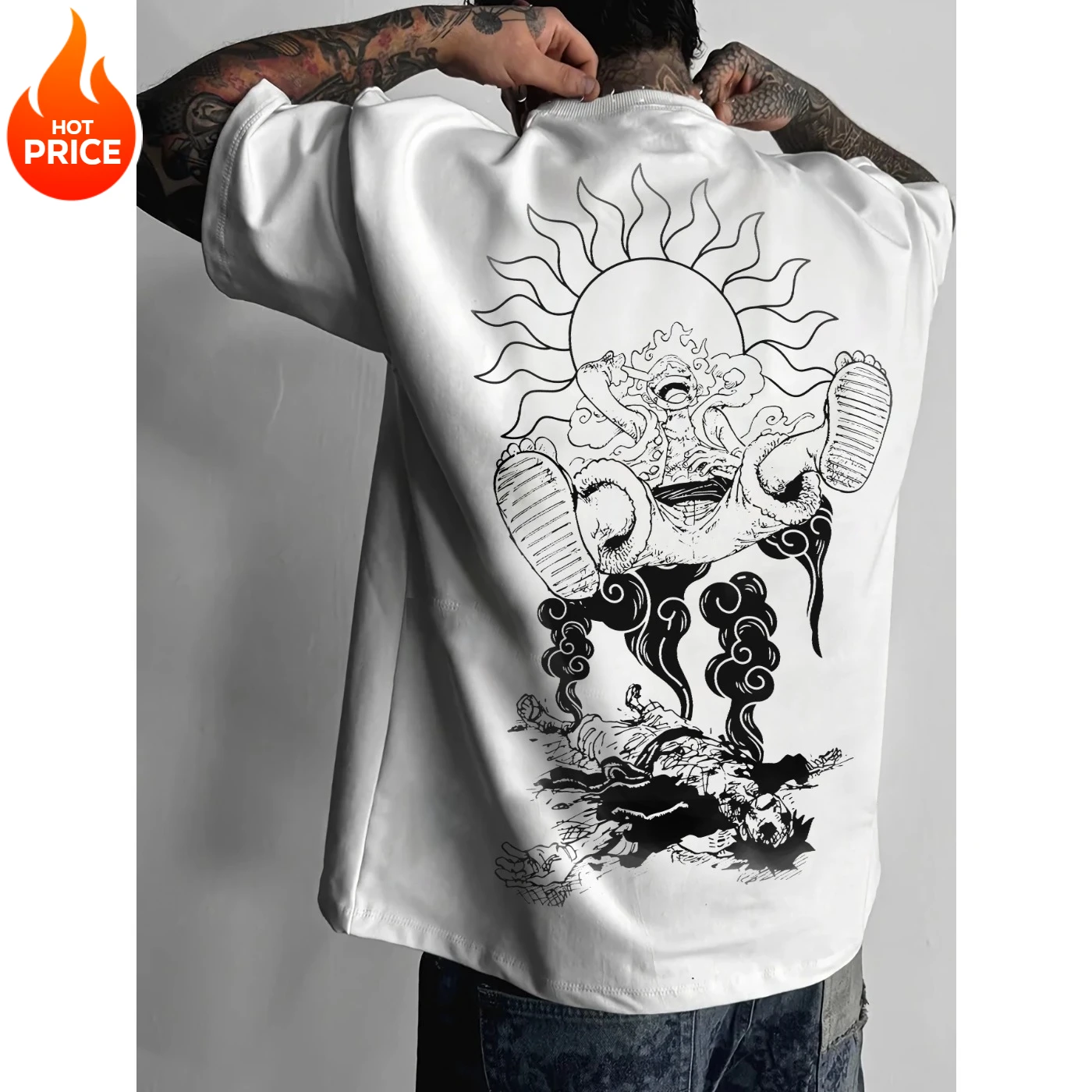 เสื้อยืดลูฟี่ เกียร์ 5 วันพีซ ลายซัมเมอร์ ทรงโอเวอร์ไซส์ สไตล์ฮาราจูกุ ผ้าฝ้าย สำหรับผู้ชาย ออกกำลังกาย สไตล์เรโทร สตรีทแวร์ เสื้อยืดแขนสั้นลำลองสำหรับผู้หญิง สไตล์วายทูเค