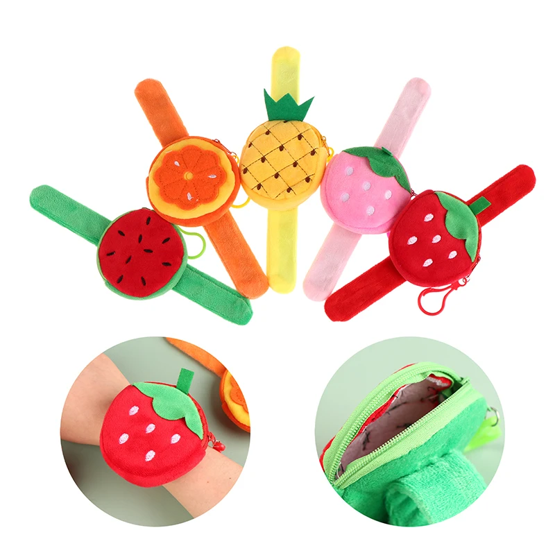 Cute Fruit Plush Clap Circle Toy Pineapple Coin Purse Strawberry Wristband Orange Plush Hand Clap Ring Slap Bracelet Kids Toy