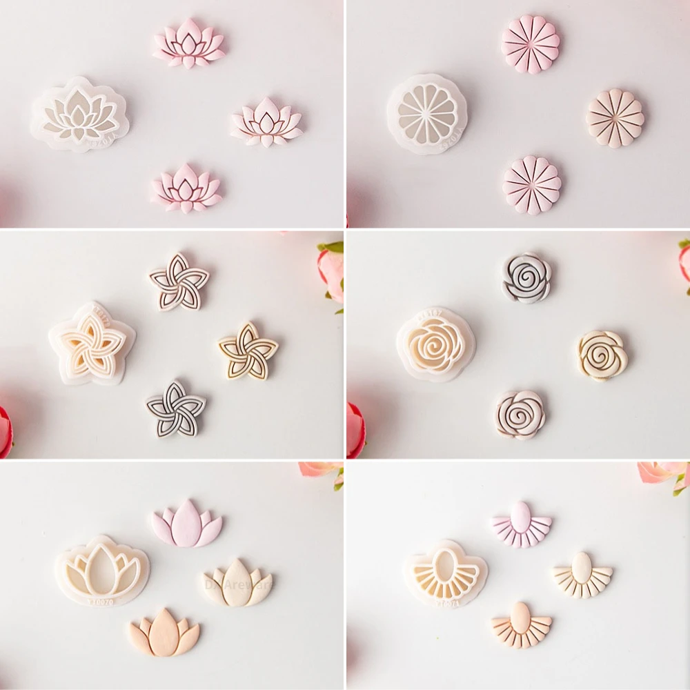 Flower Shape Soft Pottery Earrings Polymer Clay Cutter Geometric Pattern Mold DIY Ceramic Earrings Jewelry Pendants Clay Tools