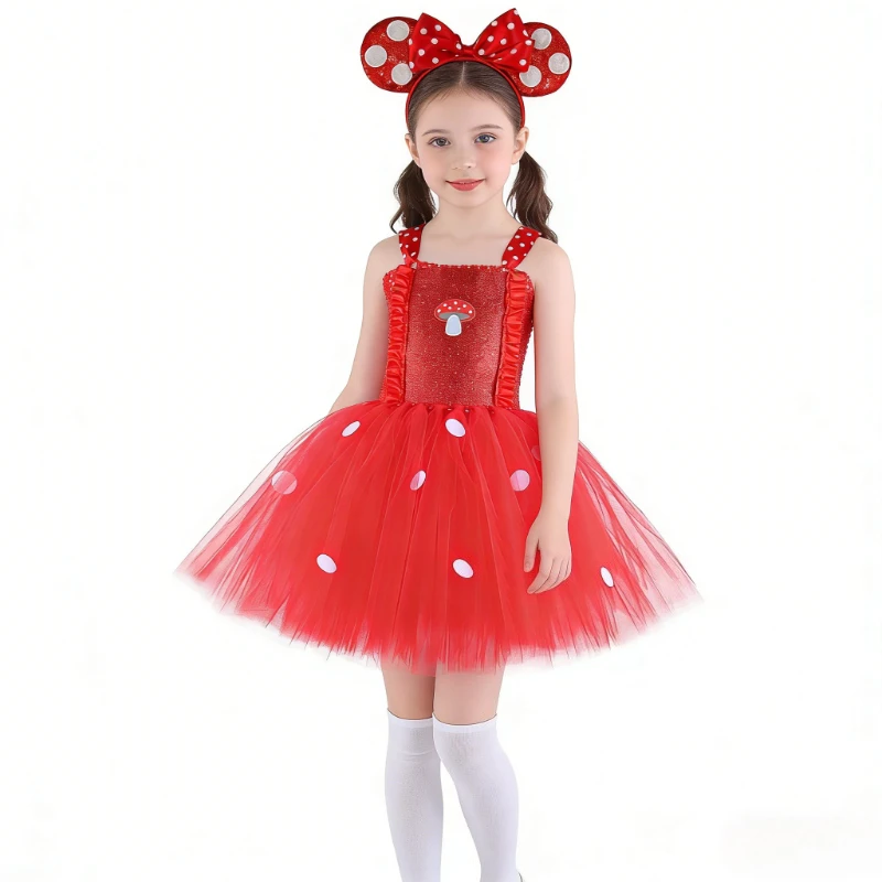 Red Mushroom Ballet Tutu Dress for Baby Girls Toddler Forest Fairy Outfit New Years Clothes for Kids Christmas Holiday Costumes