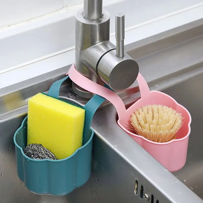 Escurridor para fregadero de cocina, soporte para esponja y jabón, cesta de almacenamiento colgante para baño, soporte ajustable para grifo,