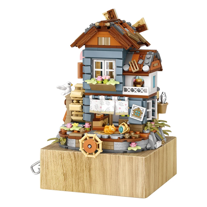 799 PCS Mini City Flower Windmill House Music Box Building Blocks Friends Figures Architecture Bricks Toys For Chlidren Gifts