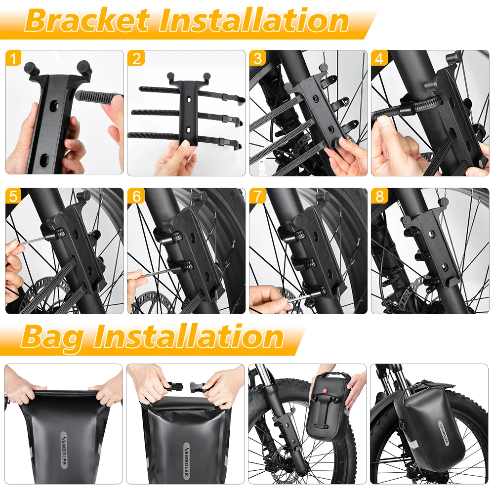 NEWBOLER 5,5L 10L Wasserdichte Fahrrad-Gabeltasche Schnellverschluss Fahrrad-Gepäckträgertasche Fahrradtasche Fahrradzubehör – Detail 13