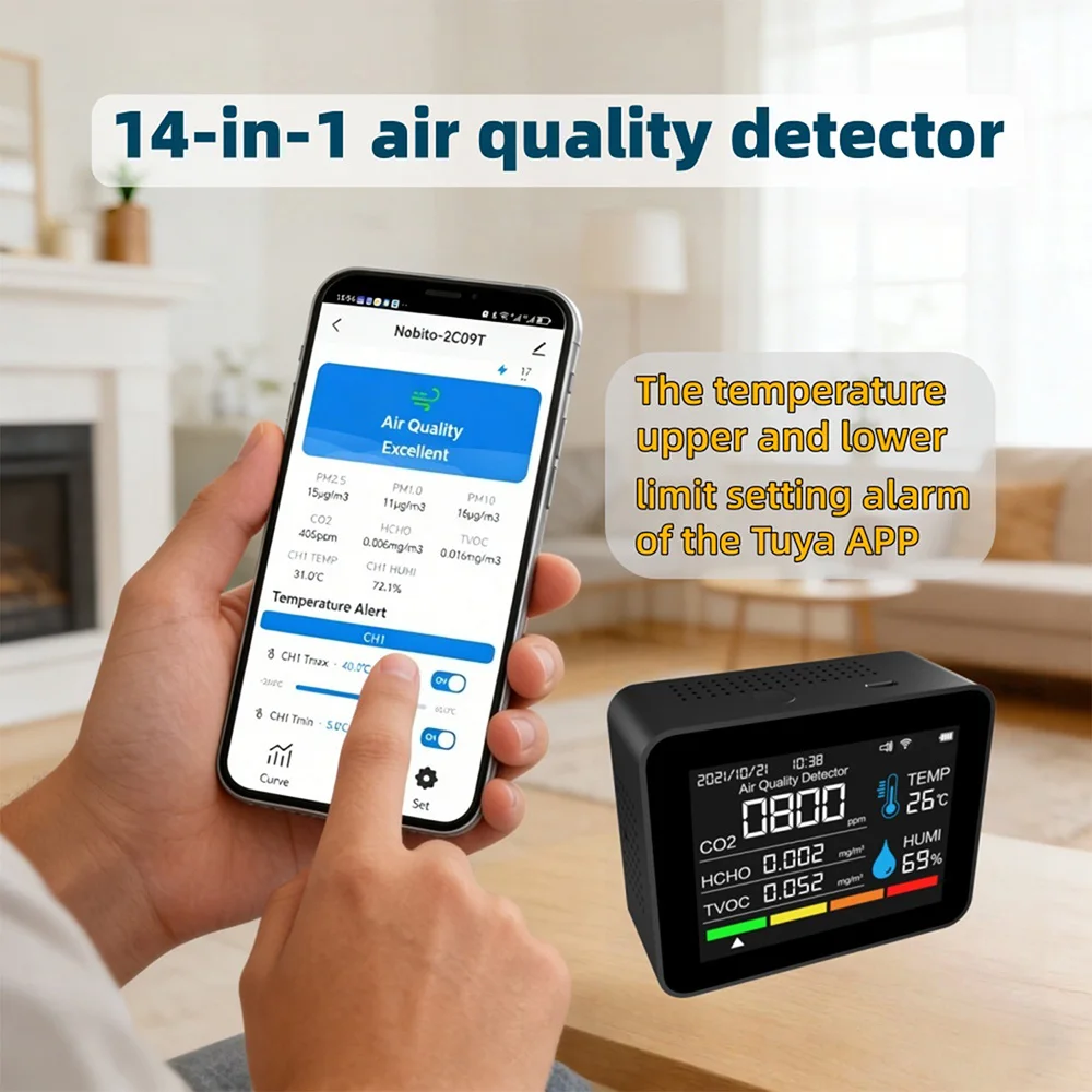 Multifunctional Digital Air Quality Monitor,CO2 TVOC HCHO PM Meter ,Digital Temperature Humidity Tester Home Air Detector