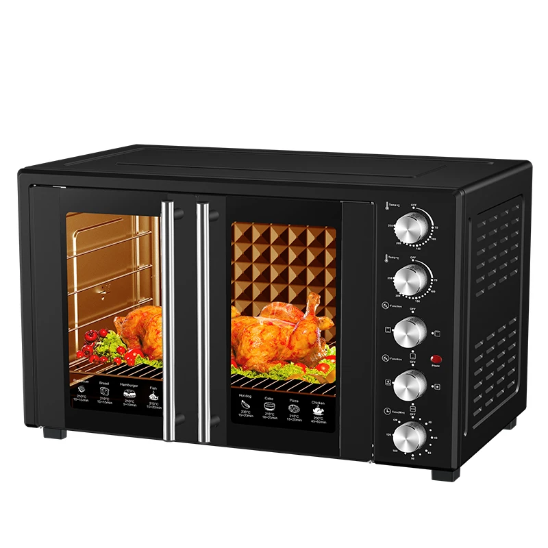 

Factory Price 100L Large Capacity Toasters & Pizza Ovens Double Glass Door Kitchen Electric Convection Oven For Sale