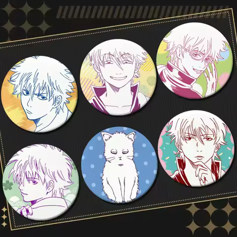 Sakata Gintoki Hot Classic Funny Anime Gintama Round Laser Badge Cartoon Brooch Clothes Backpack Accessories Lapel
