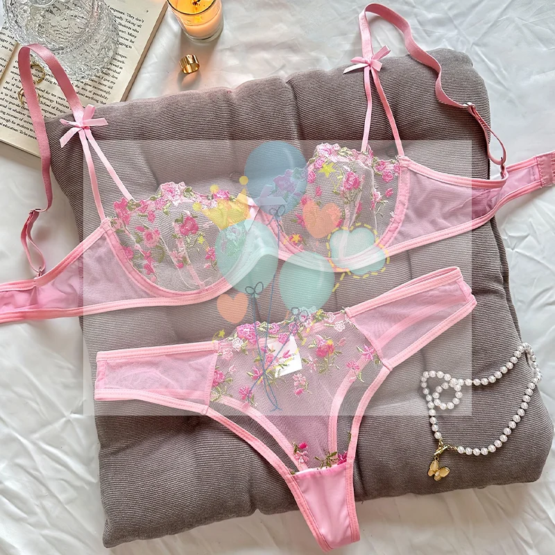 

Night Beautiful Sexy Women 2 Pieces Floral Embroidered Underwear Sexy Lingerie Underwear Set