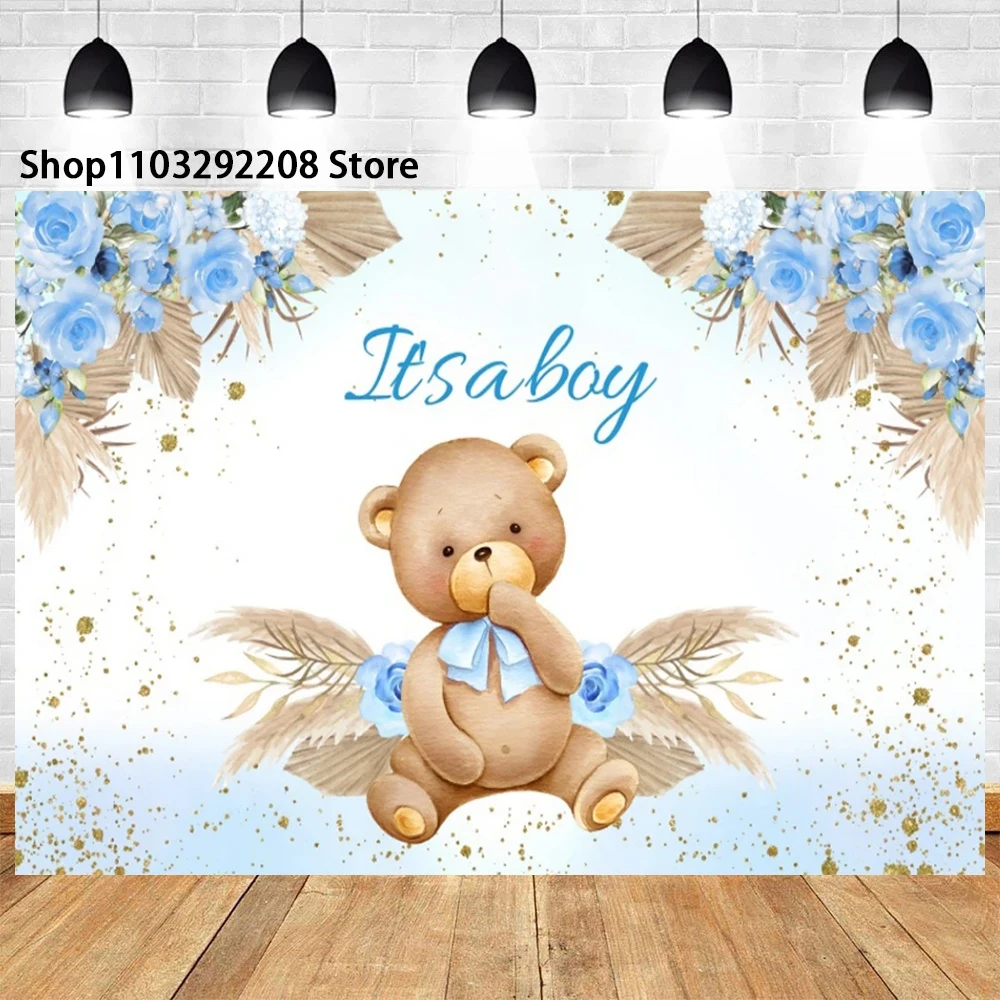 Teddy Bear Theme Newborn Baby Shower Backdrops for Photography Kid Birthday Party Flowers Balloon Decor Photocall Background