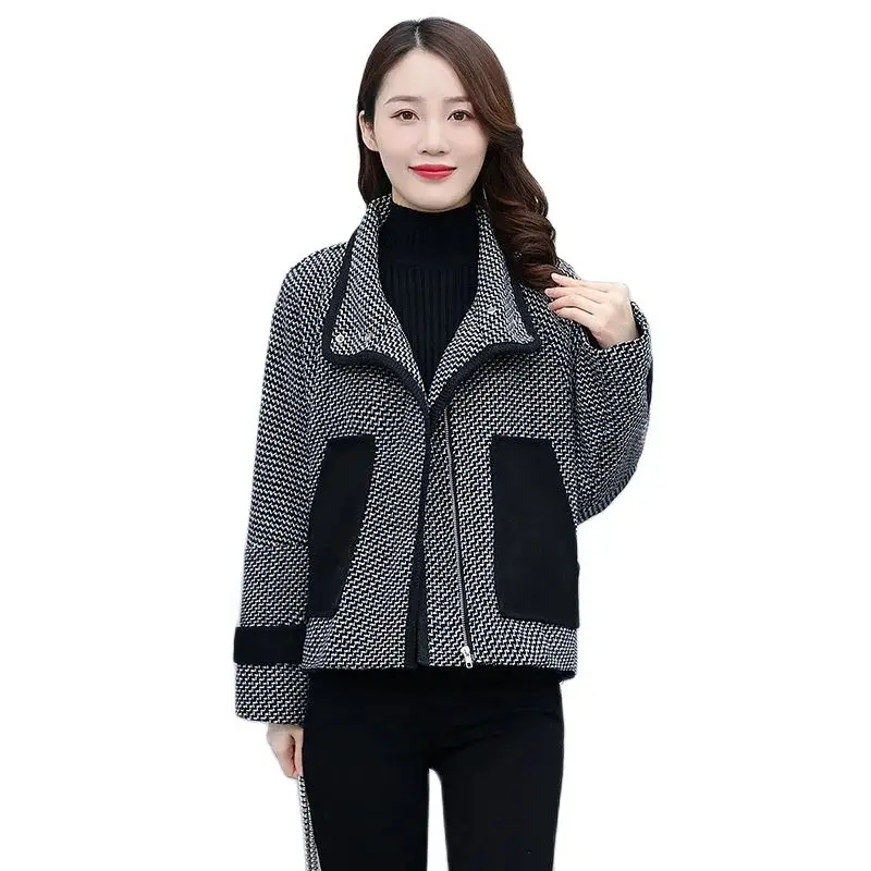 

Fashion Houndstooth Short Woolen Coat Female Spring Autumn Jacket Women's Coats Tops High Quality Korean Version Outerwear