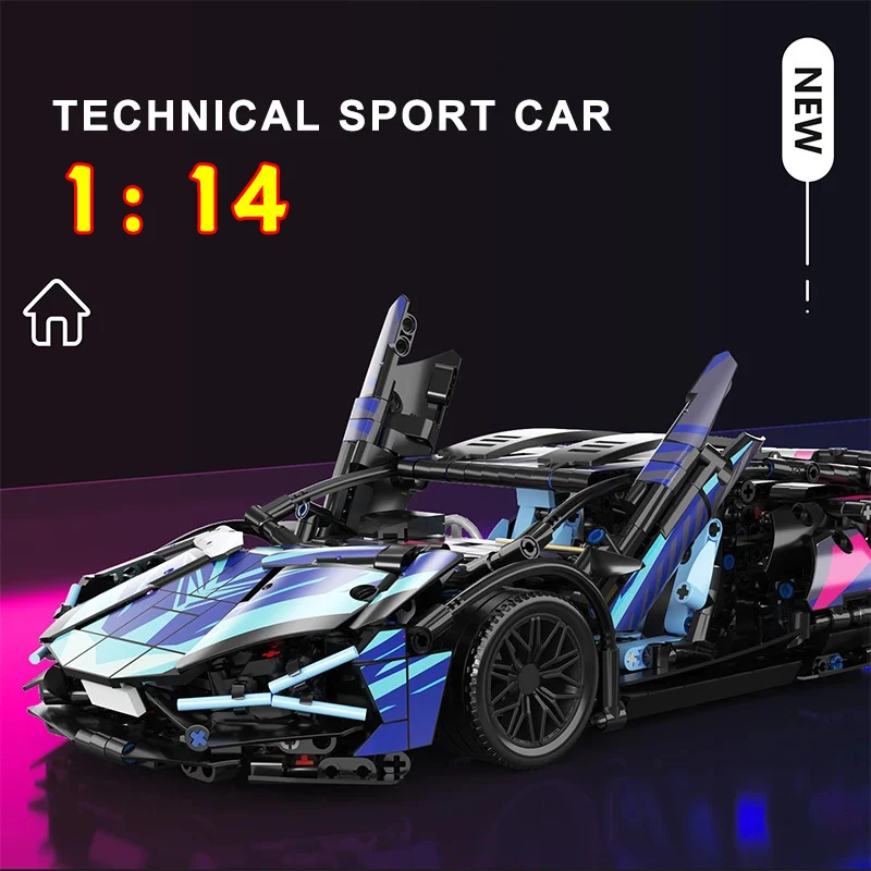 

Cyberpunk Technical 1:14 Purple Sport Lambor Car Building Blocks Assemble Racing Vehicle Bricks Toys Birthday Gift For Kid Boy