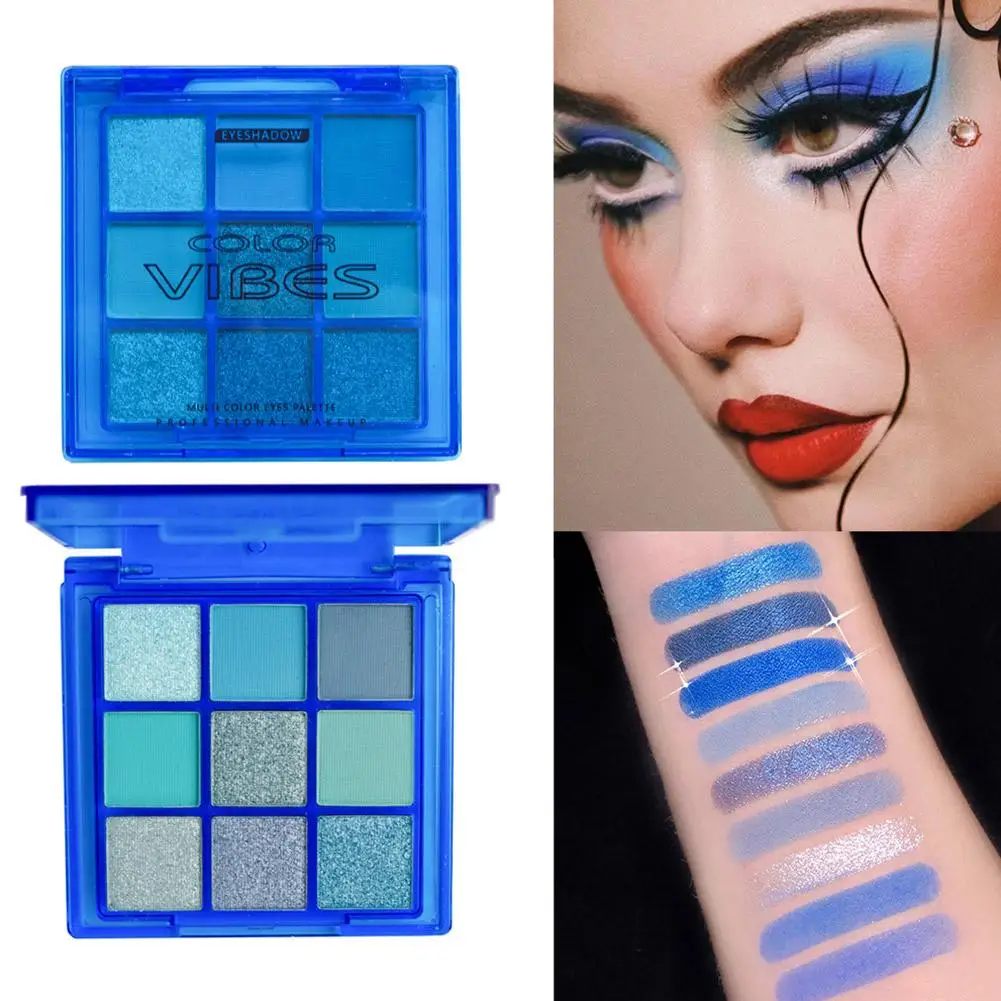 Matte Diamante Shimmer Paleta, Sombra de Sangue Azul Maquiagem, Shine Yellow Eye Palette, 9 Cores, Neon B, P0D1