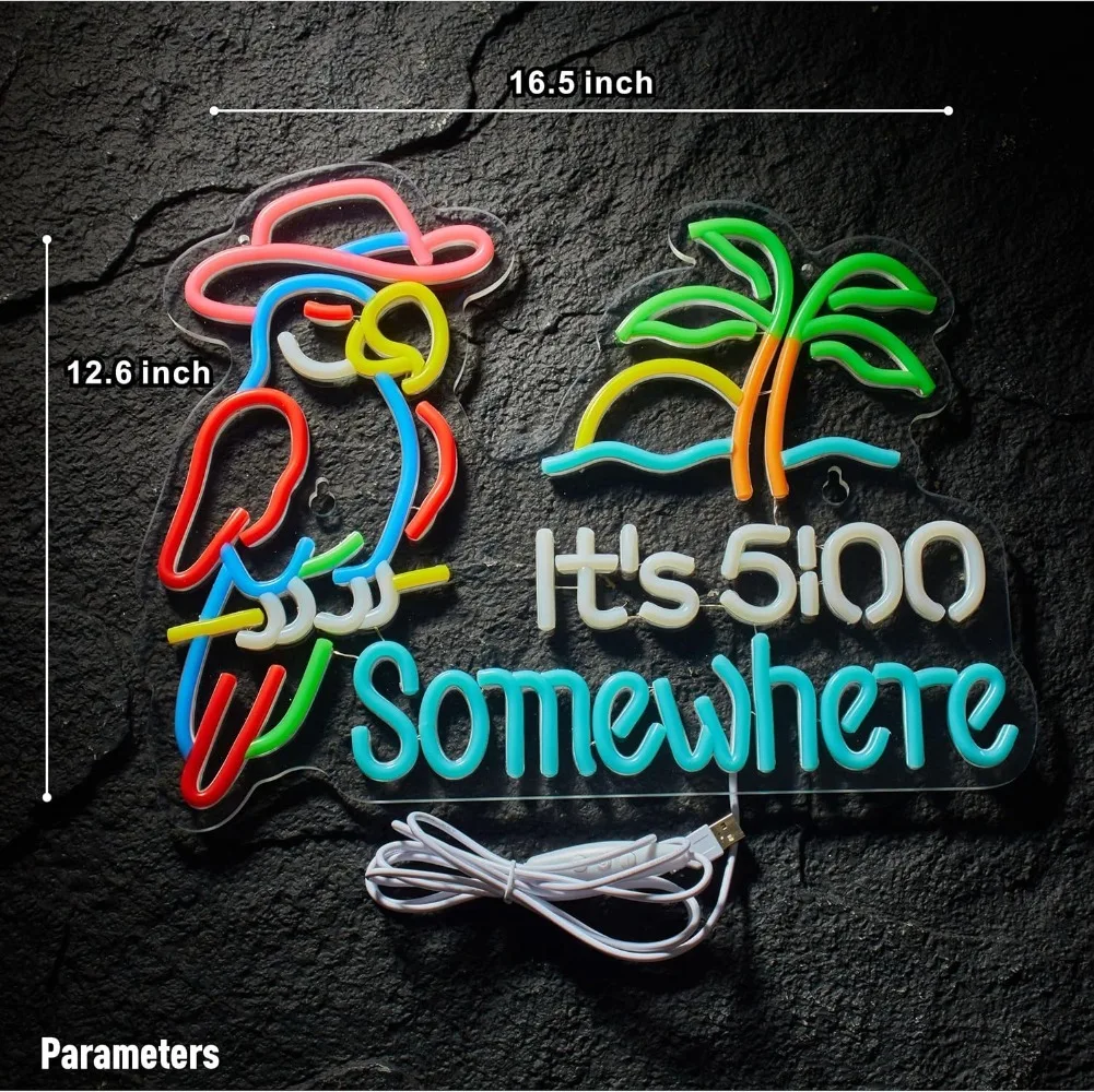 Parrot Neon Sign Led Dimmable Palm Tree Sun Neon Light Wall Hanging Decor for Man Cave Bar Beer Garage USB Powered Neon Art Sign