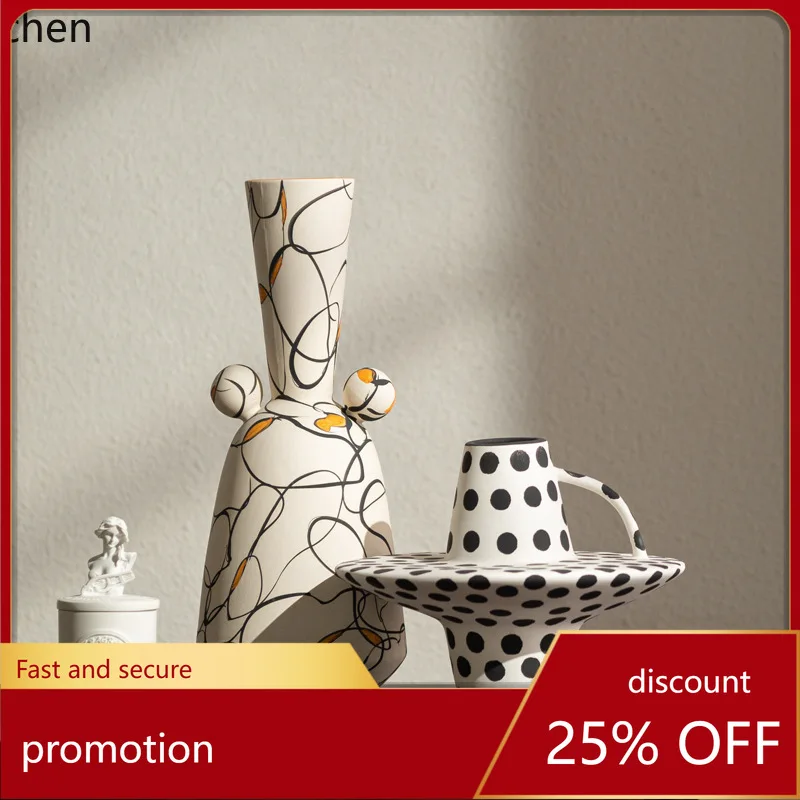 

CZ Handicraft Ceramic Vase Vintage Soft Decoration Living Room Entrance Flower Arrangement Creative Ornament