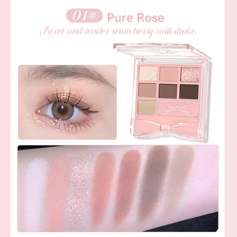 Paleta de sombras de 8 cores, com texturas foscas, brilhantes e brilhantes, com funções de destaque, blush e contorno