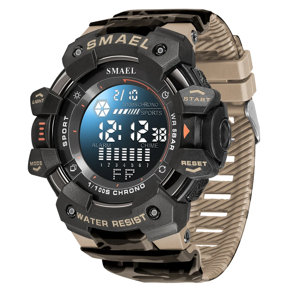 SMAEL Camo Style Men Outdoor Sports Watch Fashion Student   Waterproof Digital Wristwatch Adolescent Multifunction Wristwatch