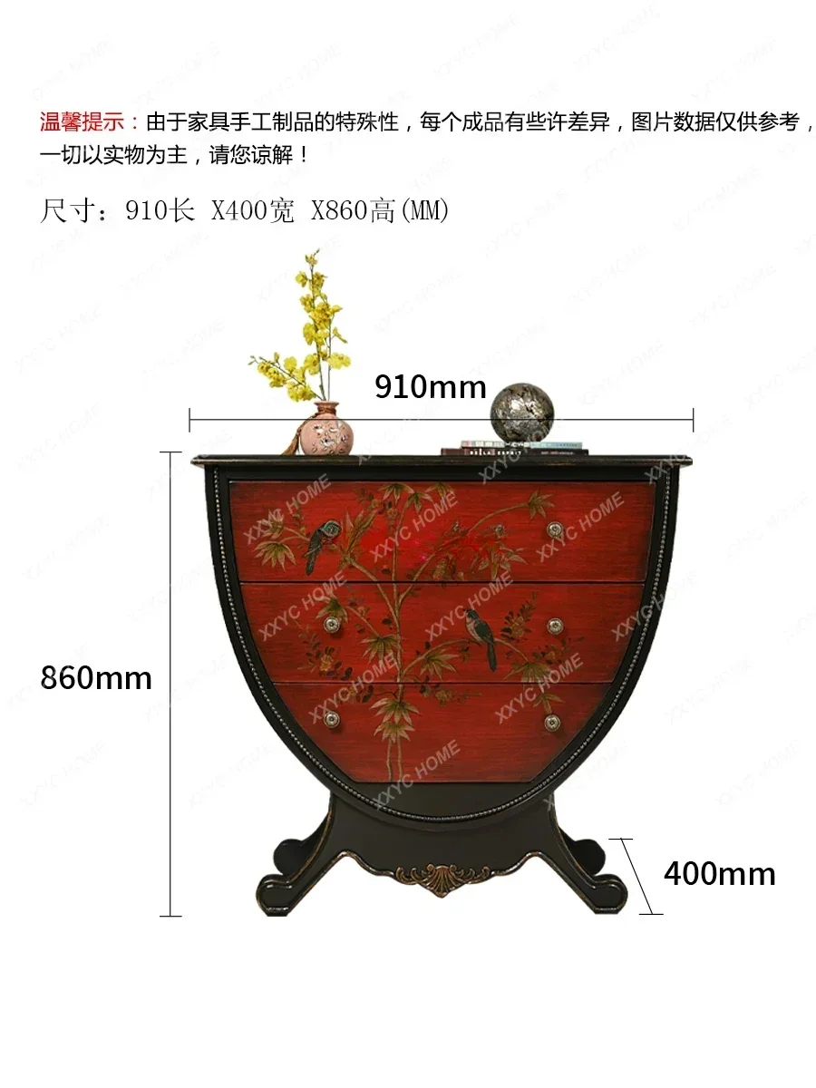 American Retro Aisle Solid Wood ，Drawer Storage ，Cabinet European Style Console， Country Distressed Side Cabinet.