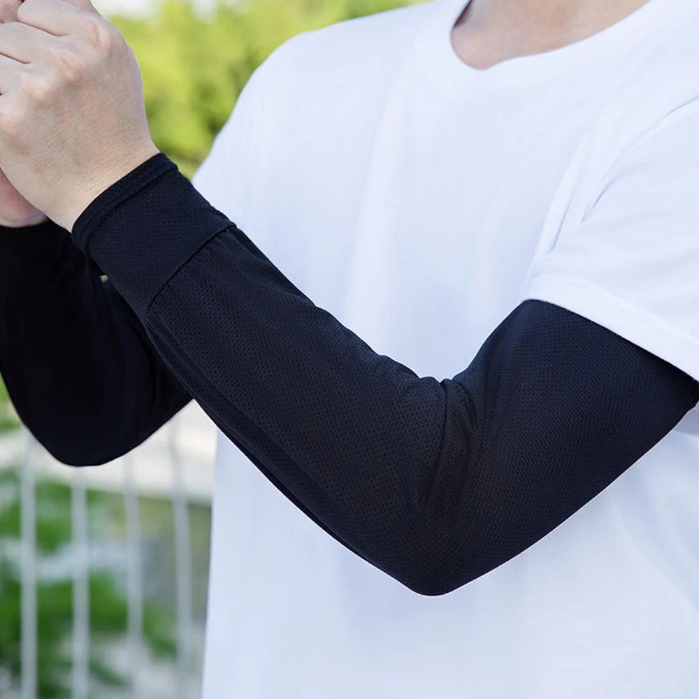 Plus Size Ice Silk Sleeve Men\'s Arm Sleeves Arm Covers Sunscreen Sun Protection Cuffs Cycling Arm Case Breathable Solid Non-slip