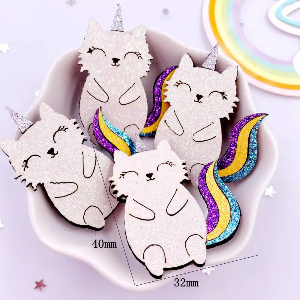 10pcs Felt Fabric Glitter Bepowder Cartoon Colorful Butterfly Rainbow Unicorn Cat Patch Sewing DIY Hair Bow Applique Craft