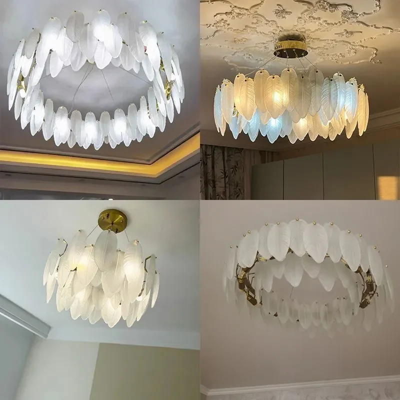 Simple Modern LED Living Room Ceiling Lights Bedroom Ceiling Chandeliers Dining Room Chandeliers Villa Feather Upholstery Lights