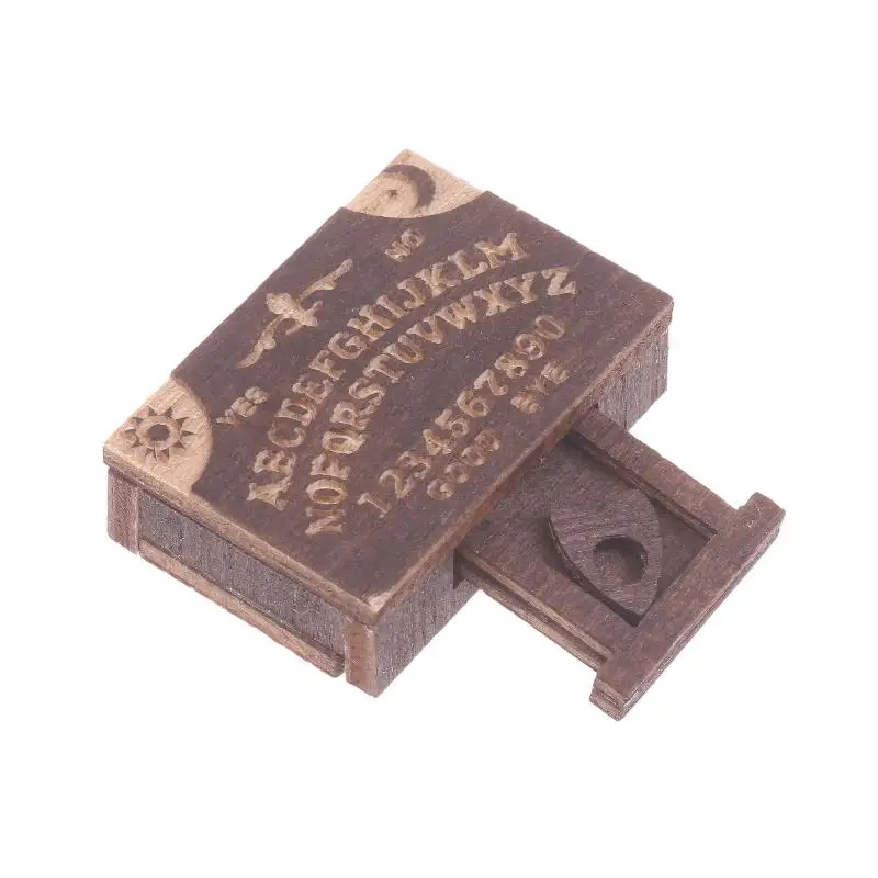 Retro Mini Holz-Ouija-Brett mit Schublade, Miniatur-Spirit-Brett, Mikrolandschafts-Szenen-Ornament, Heim-Desktop-Dekoration – Detail 6