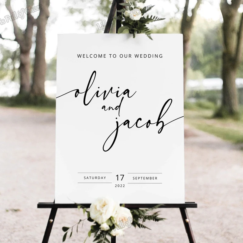 Wedding Welcome Sign Vinyl Sticker Custom Name Date Wall Decal Personalized Wedding Party Decor Wedding Mirror Frame Board Mural