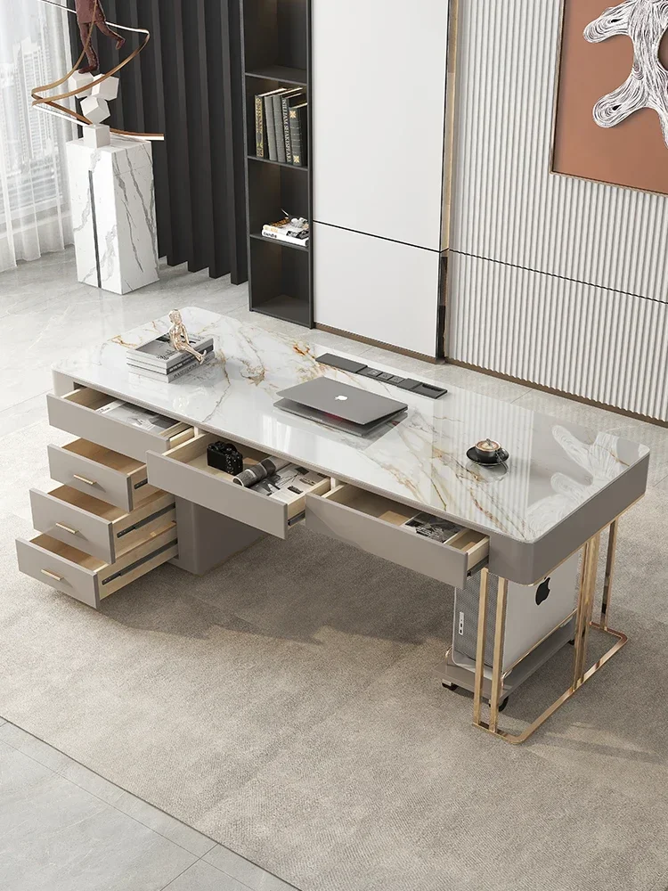 

Home Minimalist Stone Plate Light Luxury Study Desk Office Computer Desk Bookcase Integrated Home