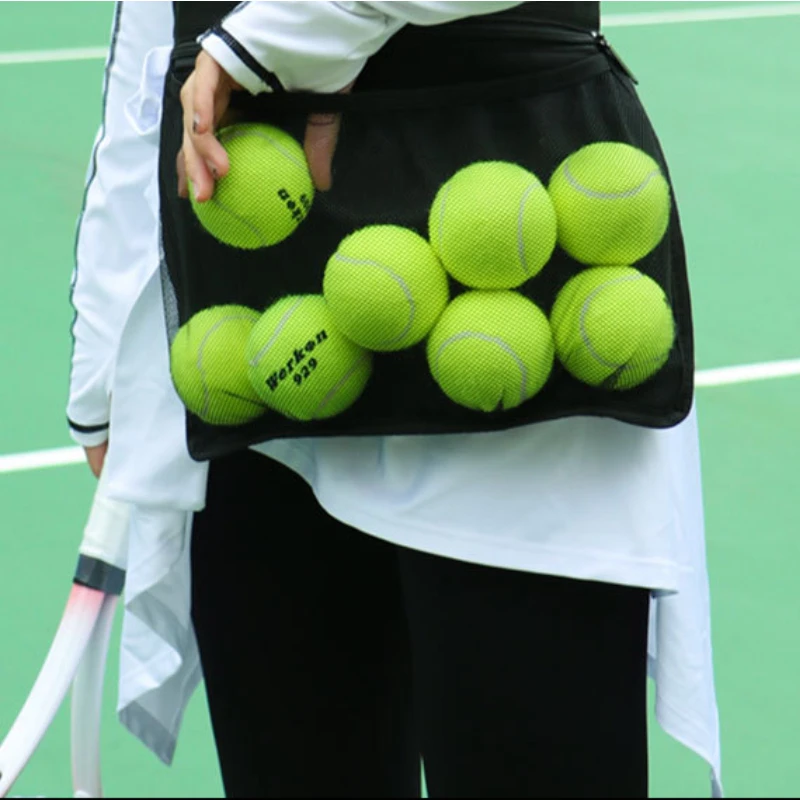 Tennis Ball Holder Adjustable Tennis Ball Waist Bag Sweatproof Mesh Cloth Ball Pouch Pickleball Training Holding Bag Accessory