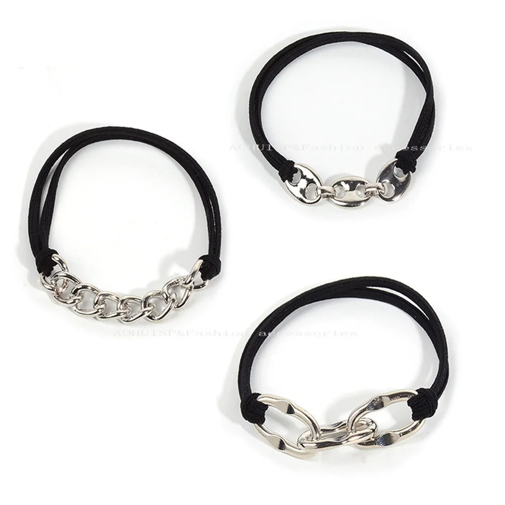 Fashion Bracelet Hair Ties with Chain Rubber Band Bracelet Gold Silver Metal Ponytail Holder Hair Scrunchies Hair Accessories