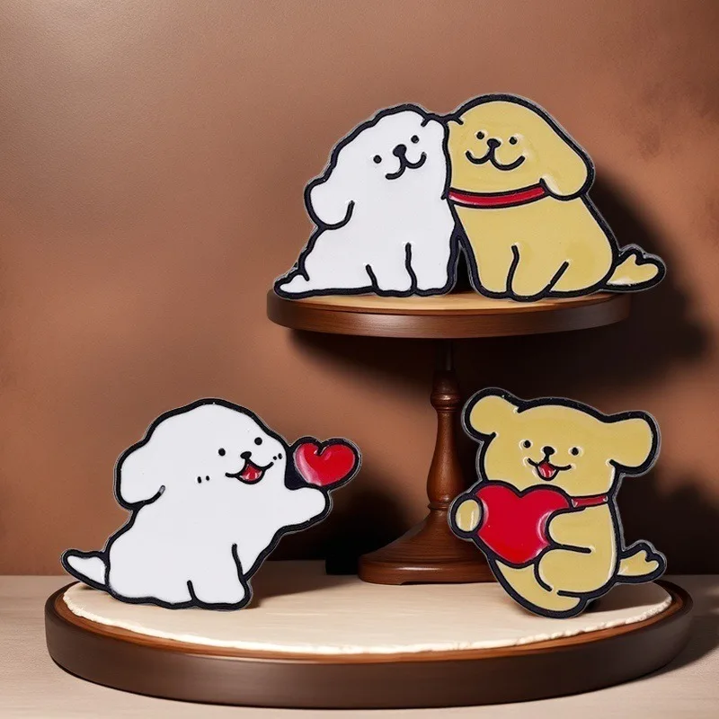 Cute Line Dog Brooch Cartoon Golden Retriever Pin Unisex DIY Clothes Bags Shoes Scarf Tshirt Jeans Accessories Trendy Jewelry