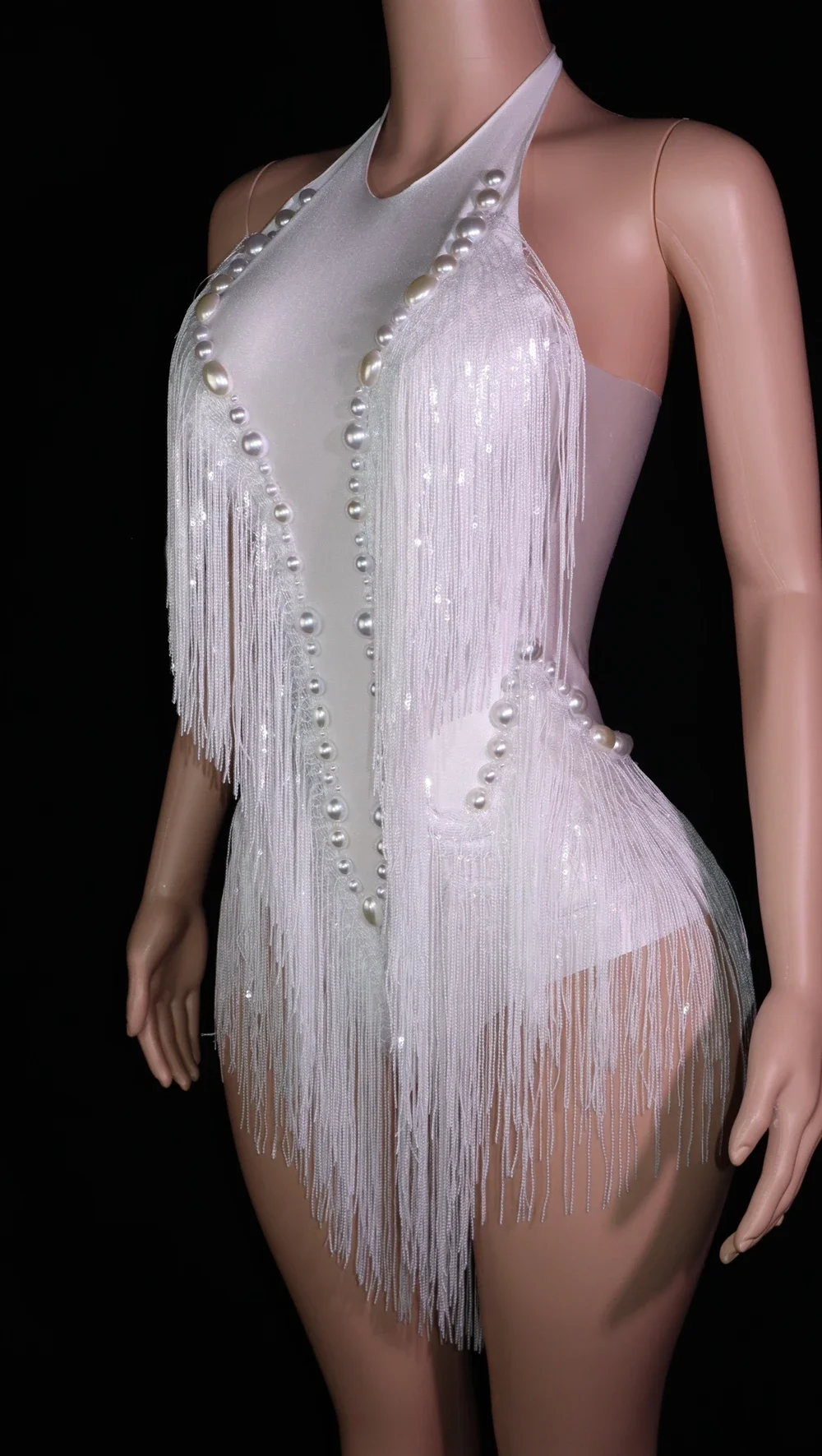 Strass brilhantes lantejoulas borla collant feminino boate roupa cantor dançarino traje palco wear sexy desempenho bodysuit