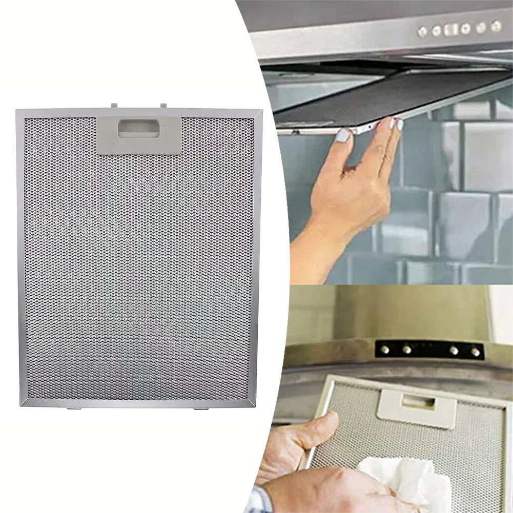 1PCS Silver Cooker Hood Filters Metal Mesh Extractor Vent Filter 350X285X9mm Kitchen Silver Range Hood Metal Grease Filter