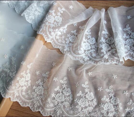 1yard Width:13cm (5.20 inch) Good Quality Flower Cotton Lace DIY Embroidery Laces for Dress Curtain Sewing Accessories(SS-4018)