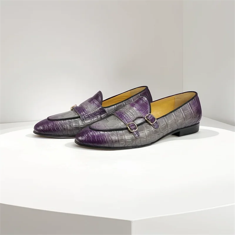 

Men's Penny Loafers Cow Leather round Toe Slip-On Buckle Strap Decoration Flats Dress Office Wedding Shoes Handmade