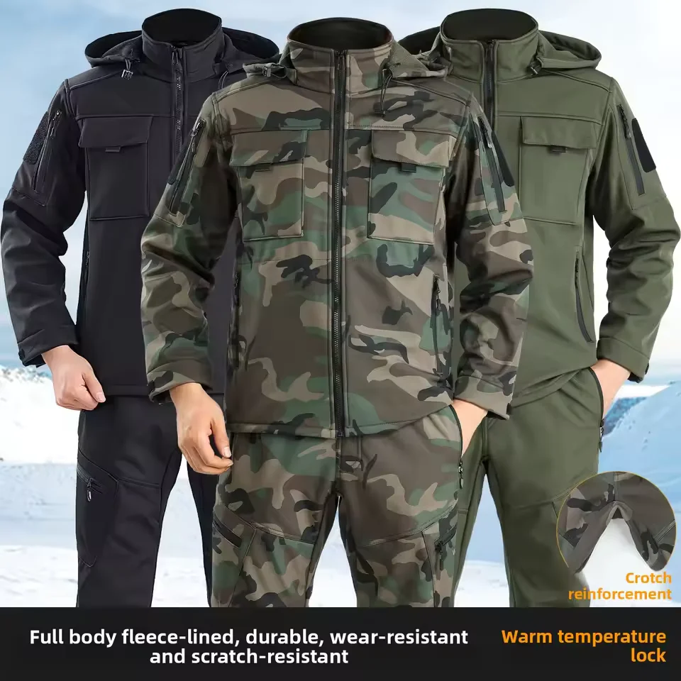 Thickened Autumn Winter Fleece-lined Waterproof Windproof Warm Cycling Mountain Climbing Suit Men's Outdoor Skinwear Jacket