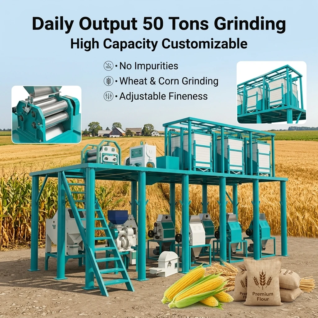 Large Continuous Flour Mill Machine 24 Hour Non Stop High Capacity Industrial Grain Milling Equipment for Flour Factory