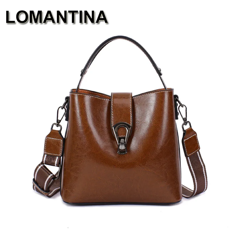 

Lomantina Real Cowhide Leather Womens New Bucket Tote Lady Fashion Single Shoulder Messenger Bags Versatile Handbag Causal Purse