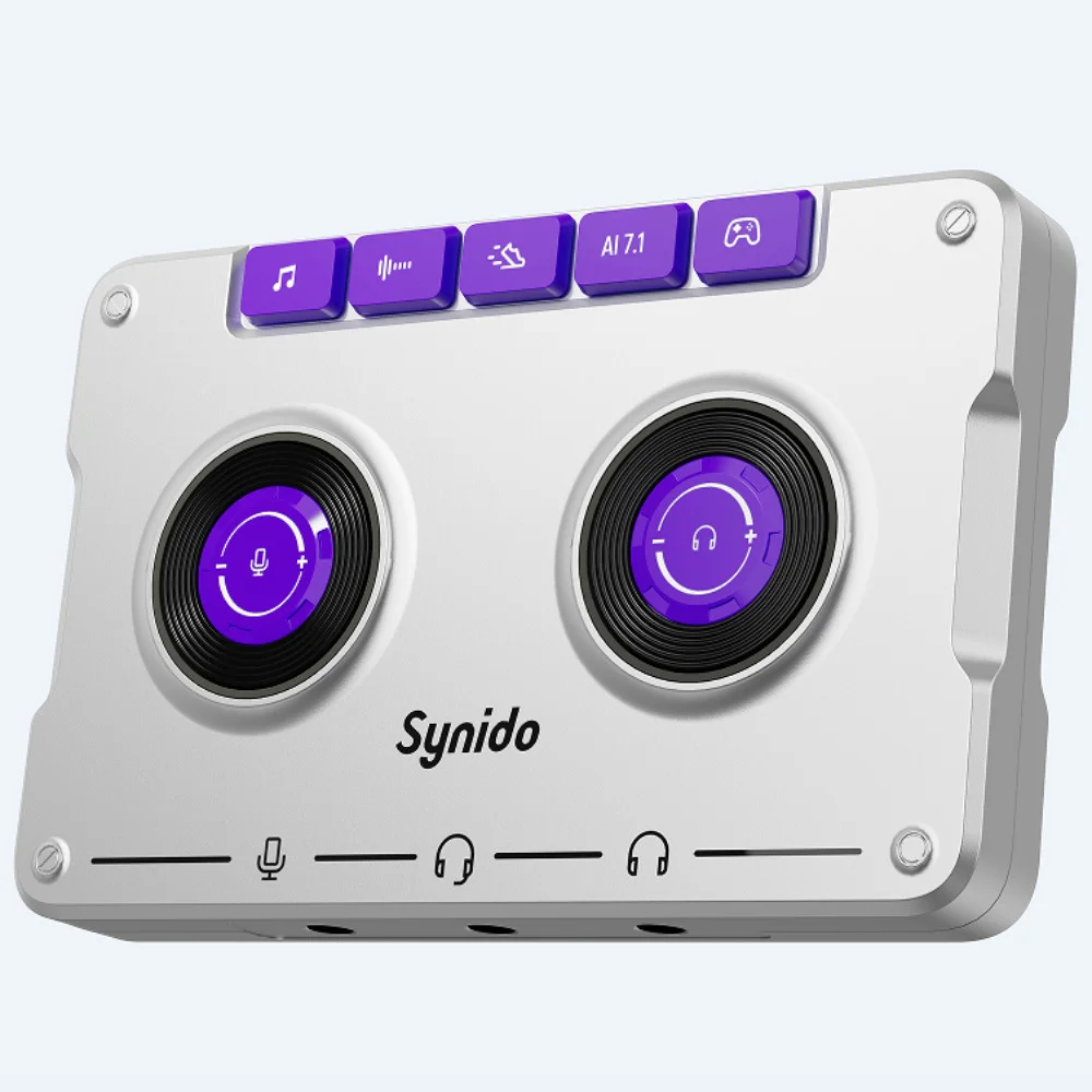 SYNIDO Gaming A7 Gaming Sound Card，AI 7.1 Spatial Sound Effect，Driver-free plug-and-play, noise reduction, footstep enhancement