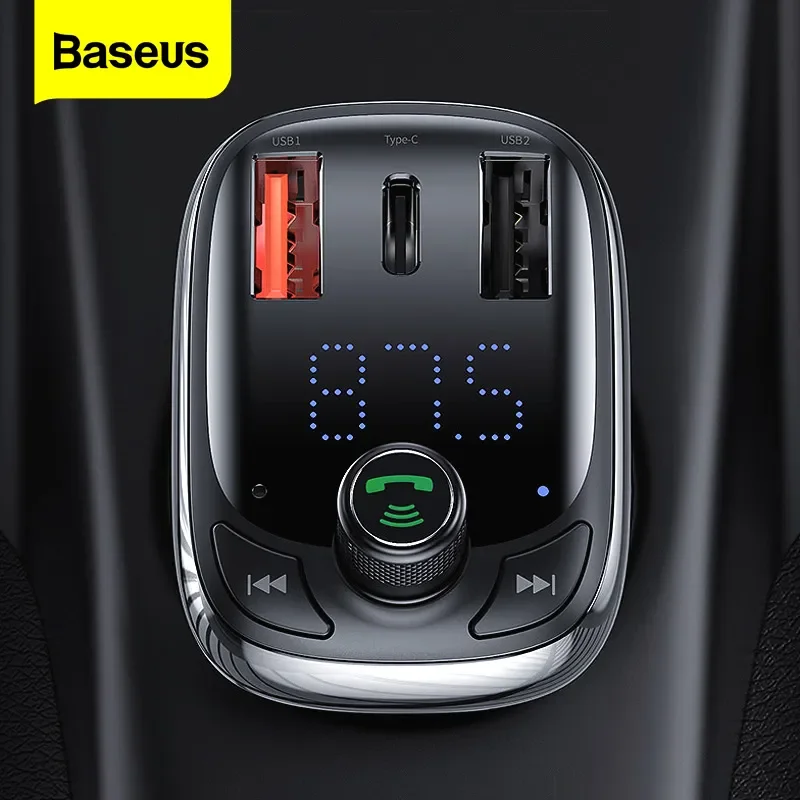 Baseus Transmisor para Coche, Radio FM, Cargador Rápido para Teléfono, Bluetooth 5.0, Kit de Reproductor de Audio MP3, Carga Rápida 5A, Modulador